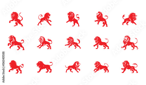 Set of lion icon vector, 15 lion logos collection isolate photo