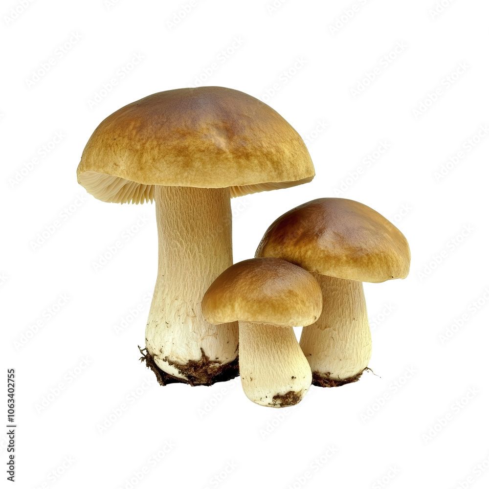 Three Fresh Porcini Mushrooms Isolated on White Background Three Fresh Porcini Mushrooms Isolated on White Background