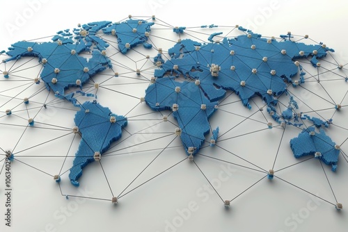 Visual representation of a global supply chain management interface showcasing interconnected nodes across various regions for efficient logistics tracking and operations