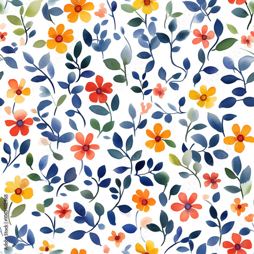 Watercolor floral seamless pattern print hand painting with abstract flowers and plants, design texture. Tileable Seamless pattern watercolor floral pattern for textile, stationery, wedding deisgn