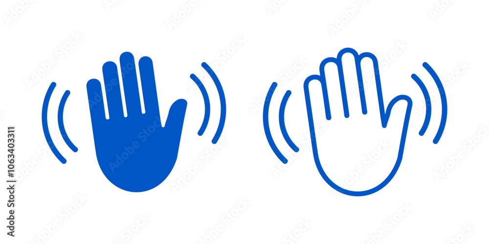 Waving hand icons set, greeting, paying attention Waving hand icons set, greeting, paying attention