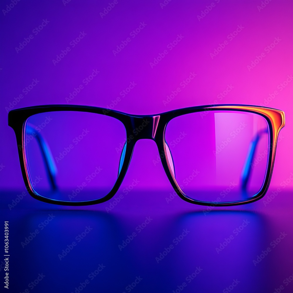Stylish eyeglasses with a vibrant purple and blue background. Stylish eyeglasses with a vibrant purple and blue background.