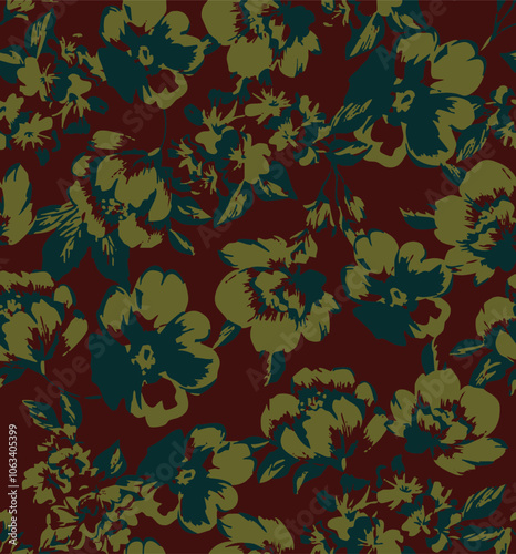 Bild auf Leinwand abstract, vector, monochrome, big flowers, all over textiles design, illustratio