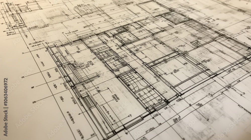 Blueprint close-up of a home layout with labeled areas and dimensions, walls and beams clearly marked, with an area reserved for text. Blueprint close-up of a home layout with labeled areas and dimensions, walls and beams clearly marked, with an area reserved for text.