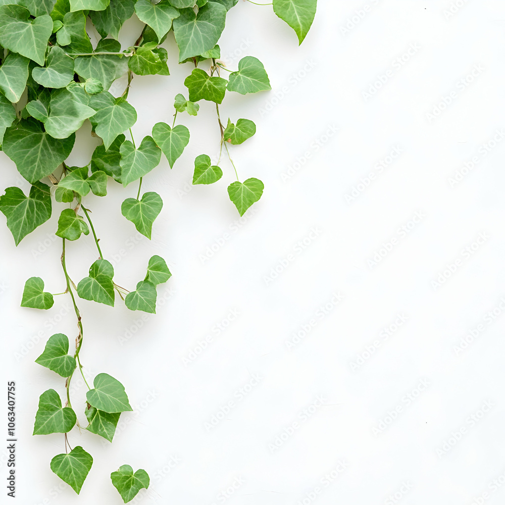 Obraz premium Green Ivy on White Wall, Vine, Foliage, Plant, Leaf, Leaves