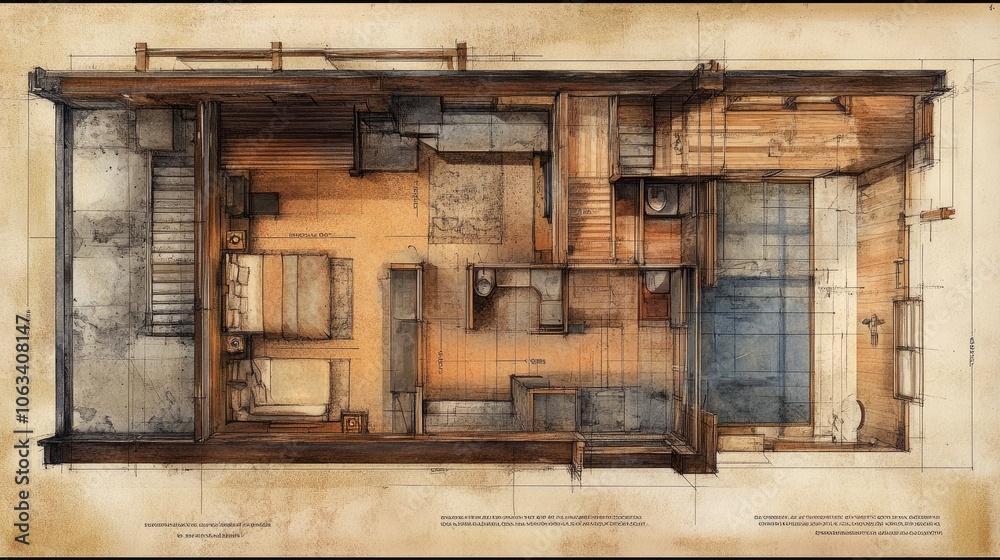 Detailed floor plan close-up with labeled bedrooms, bathrooms, and living areas, marked walls and beams, and a text area at the bottom. Detailed floor plan close-up with labeled bedrooms, bathrooms, and living areas, marked walls and beams, and a text area at the bottom.