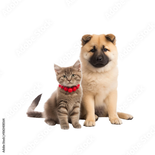 Adorable Kitten and Puppy Sitting Together