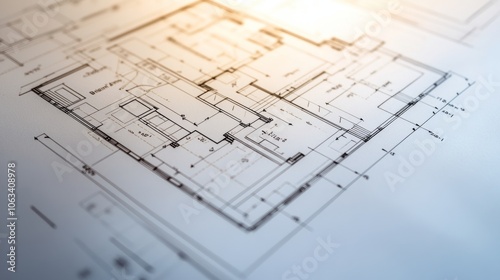 Zoomed-in view of a residential floor plan with labeled rooms, structural markings, and clear measurements, with space for text at the bottom.