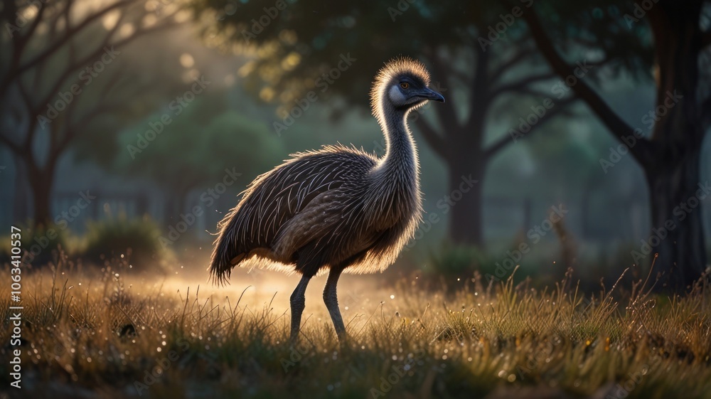 Naklejka premium a striking Emu, a large, flightless bird native to Australia. Its distinctive black plumage and spiky hairdo give it a unique and somewhat comical appearance.