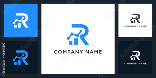 Letter R financial technology logo and icon editable vector