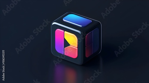 Vibrant Rotating 3D Cube Loading Icon on Dark Background with Modern Concept