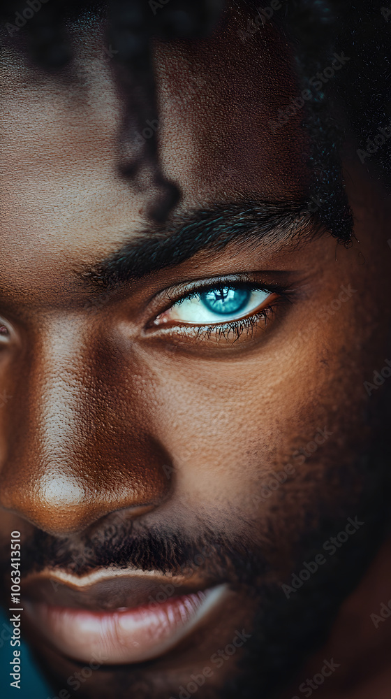 Blue eye photo. Closeup portrait of a black man Blue eye photo. Closeup portrait of a black man