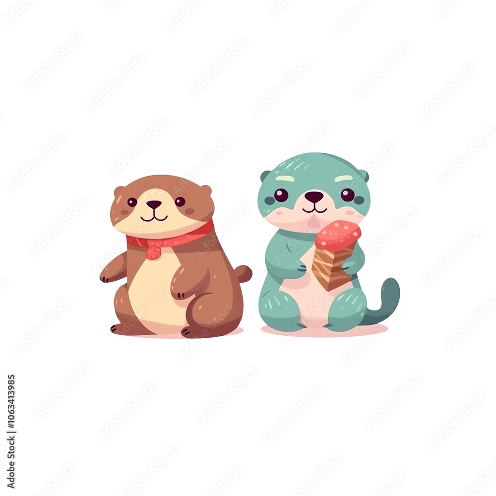Adorable Otters Cartoon Character Illustration Adorable Otters Cartoon Character Illustration