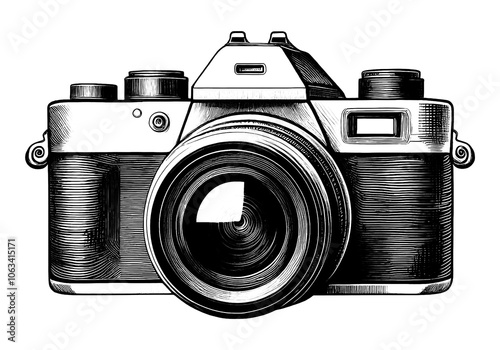 デジタル一眼レフカメラの精巧な線画イラスト　透過背景の切り抜き