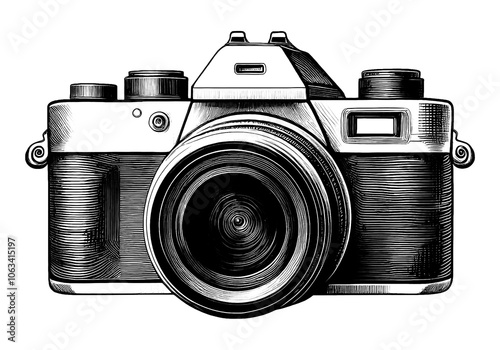 デジタル一眼レフカメラの精巧な線画イラスト　透過背景の切り抜き photo