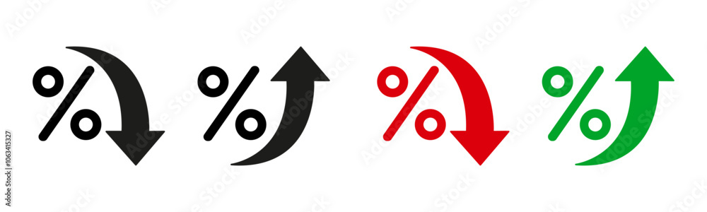 Percent arrow icon, up and down percent icon with arrow, decrease increase Percent arrow icon, up and down percent icon with arrow, decrease increase