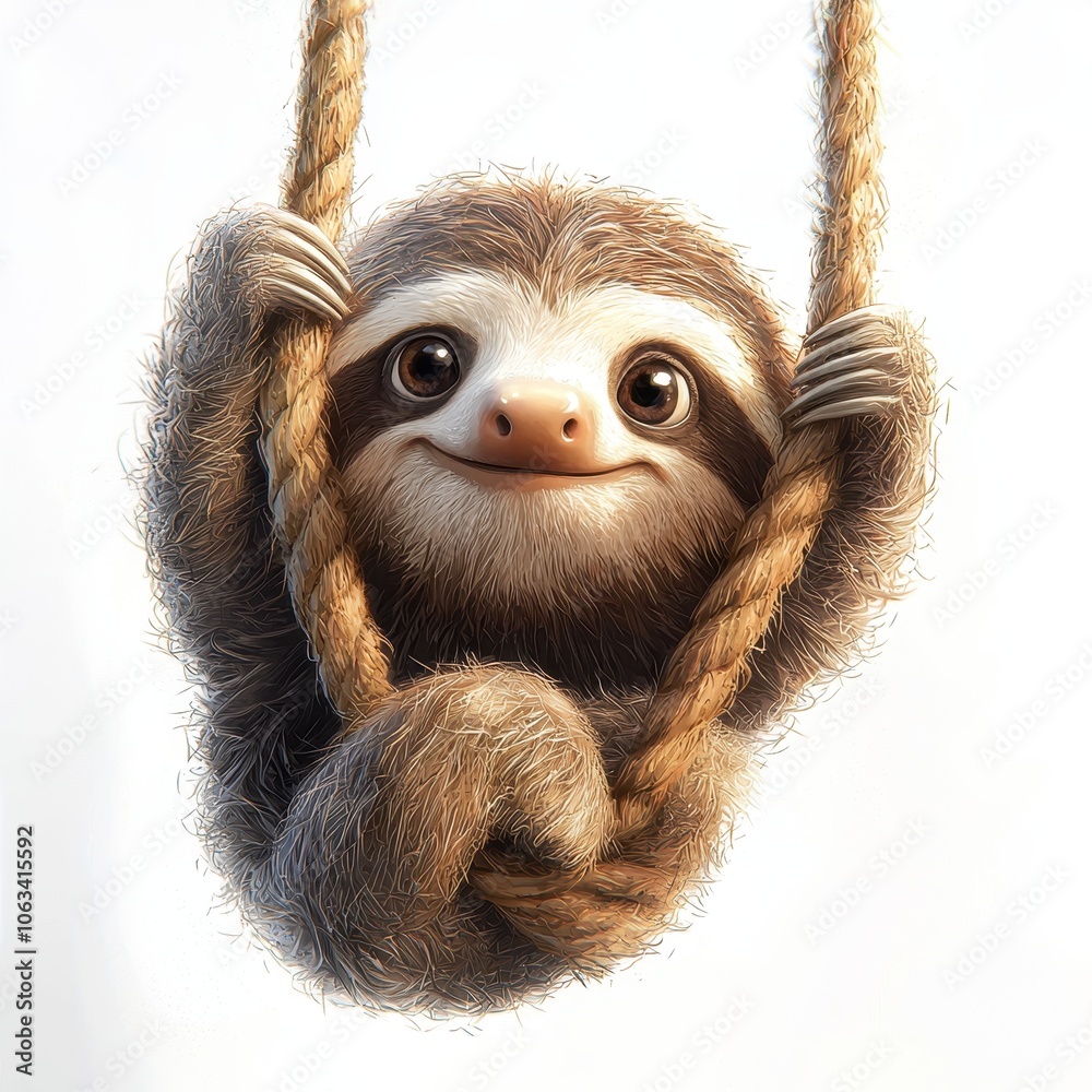 Fototapeta premium Adorable Sloth Hanging from a Branch in Soft Light