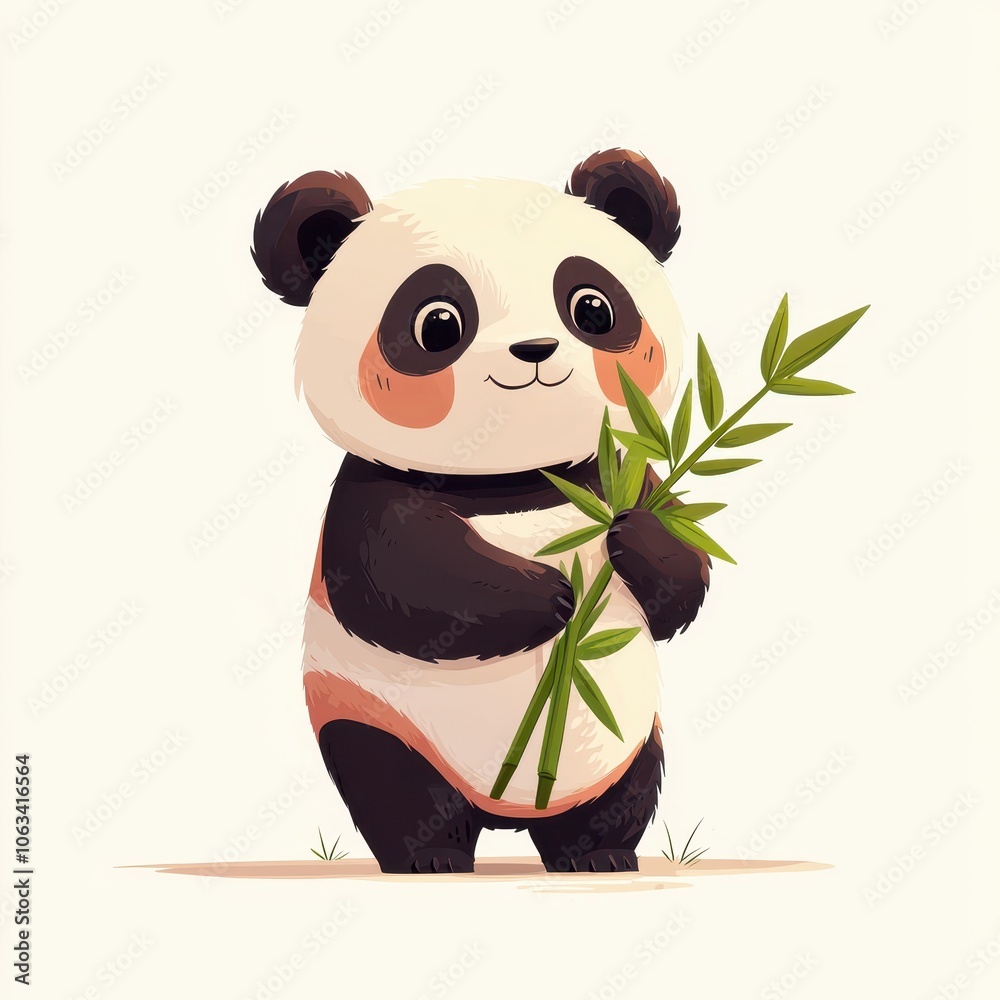 Cute Illustrated Panda Holding Bamboo for Children Cute Illustrated Panda Holding Bamboo for Children