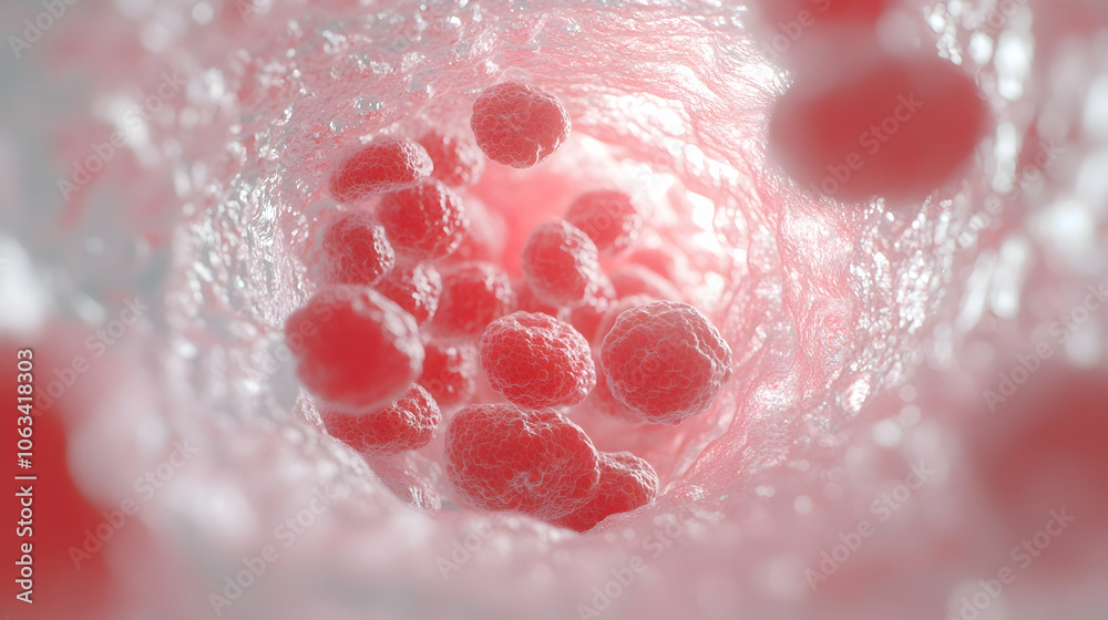 Fototapeta premium Red Blood Cells in a Blood Vessel, blood stream, circulatory system, healthcare, medical, science