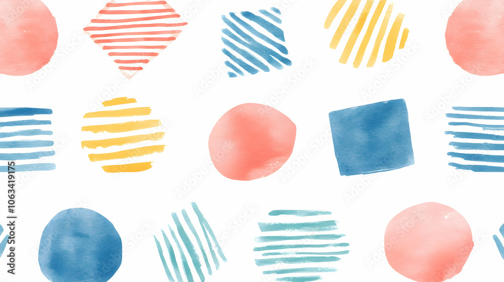 Watercolor Geometric Seamless Pattern, abstract, design, background, texture, art