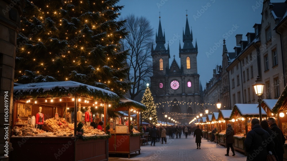Obraz premium A christmas market in prague, czech republic