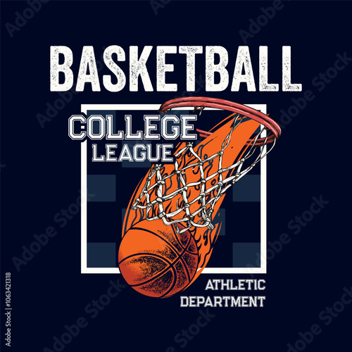 Basketball college league. Vintage artwork for sportswear. Sport logo. College. Sport typography, t-shirt graphics, poster, banner, flyer, print and postcard theme of basketball in Brooklyn street