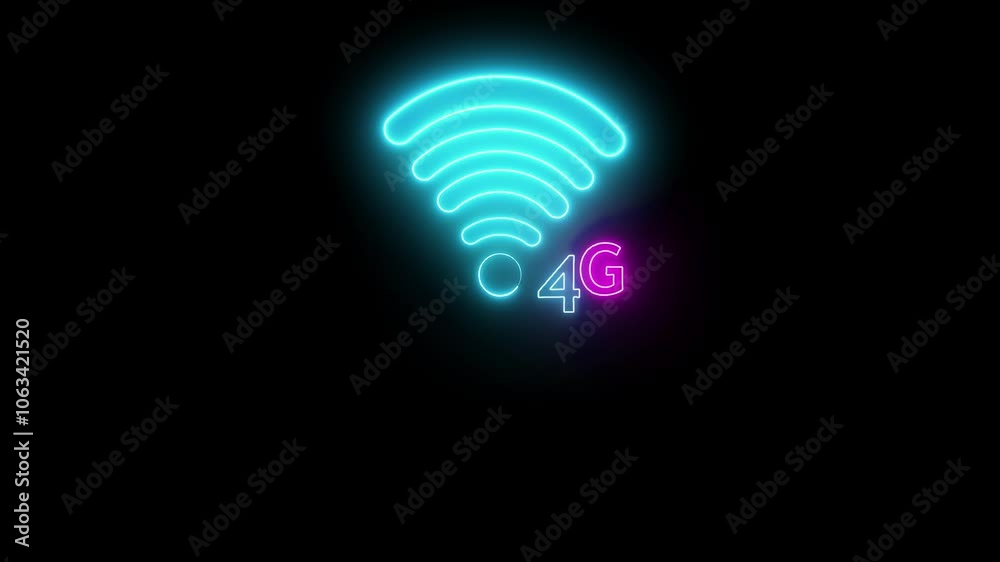 Glowing neon text 4G WIFI wireless internet connection icon. Glowing neon text 4G WIFI wireless internet connection icon.