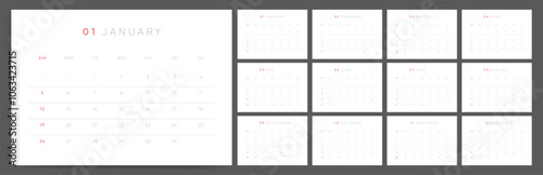 Minimalist modern 2025 Calendar, Sunday Start, Printable and Editable planner calendar vector for 2025 year