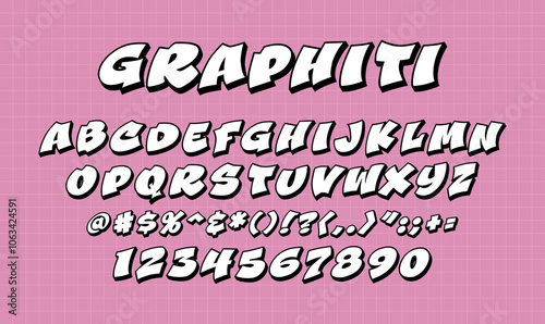 Bold graffiti-style font featuring uppercase letters, numbers, and symbols. Can be use for street art themes, urban designs, posters. Each letter has a bold, acute and abrupt appearance