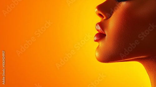 A close-up profile of a woman's face illuminated by a warm orange glow, highlighting her features and creating an artistic silhouette.