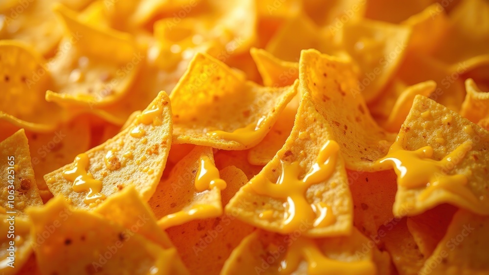 A pile of nachos with cheese on them
