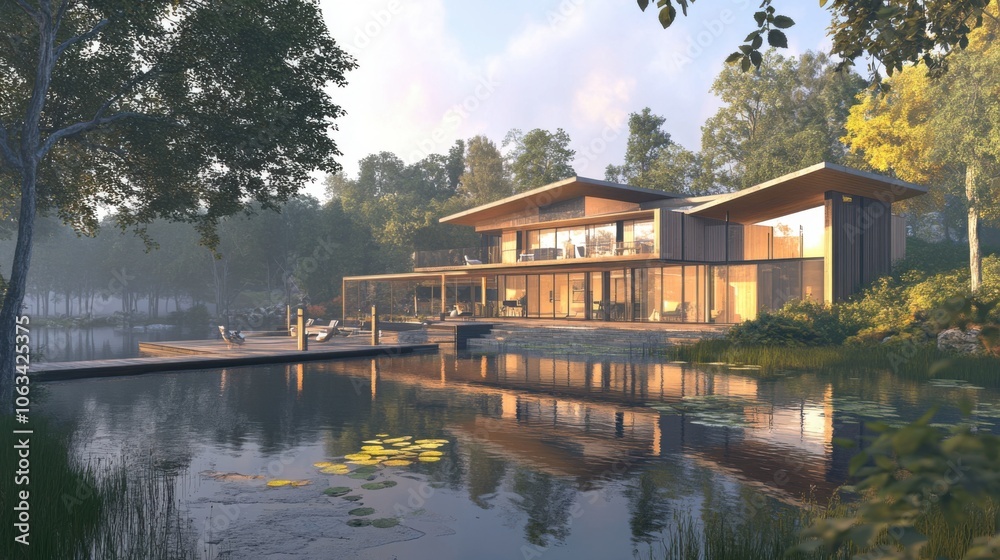 Obraz premium A contemporary eco-friendly home with a detailed 3D floor plan,