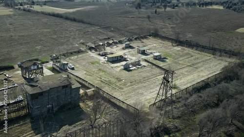 Camera panning over an abandoned mining town