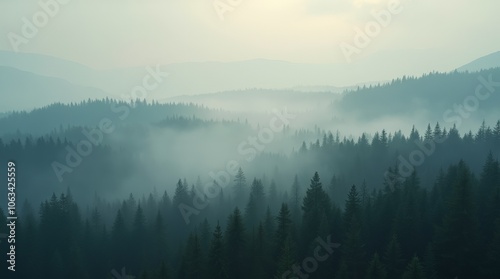 Misty Evergreen Forest Landscape