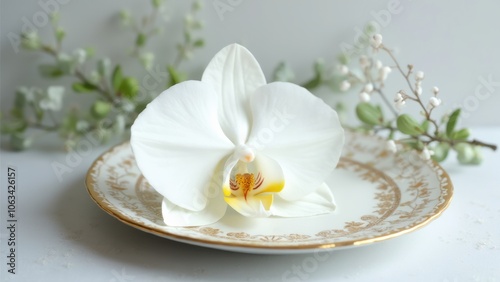 White orchid on a plate