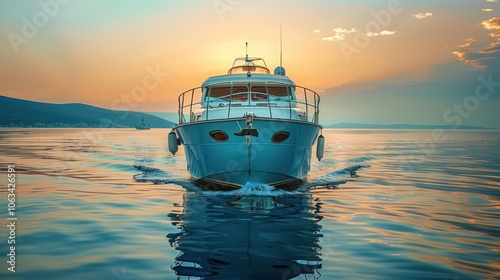 Canvas Boat. Modern Blue Recreational Motorboat with Isolated Little Cabin Cruiser