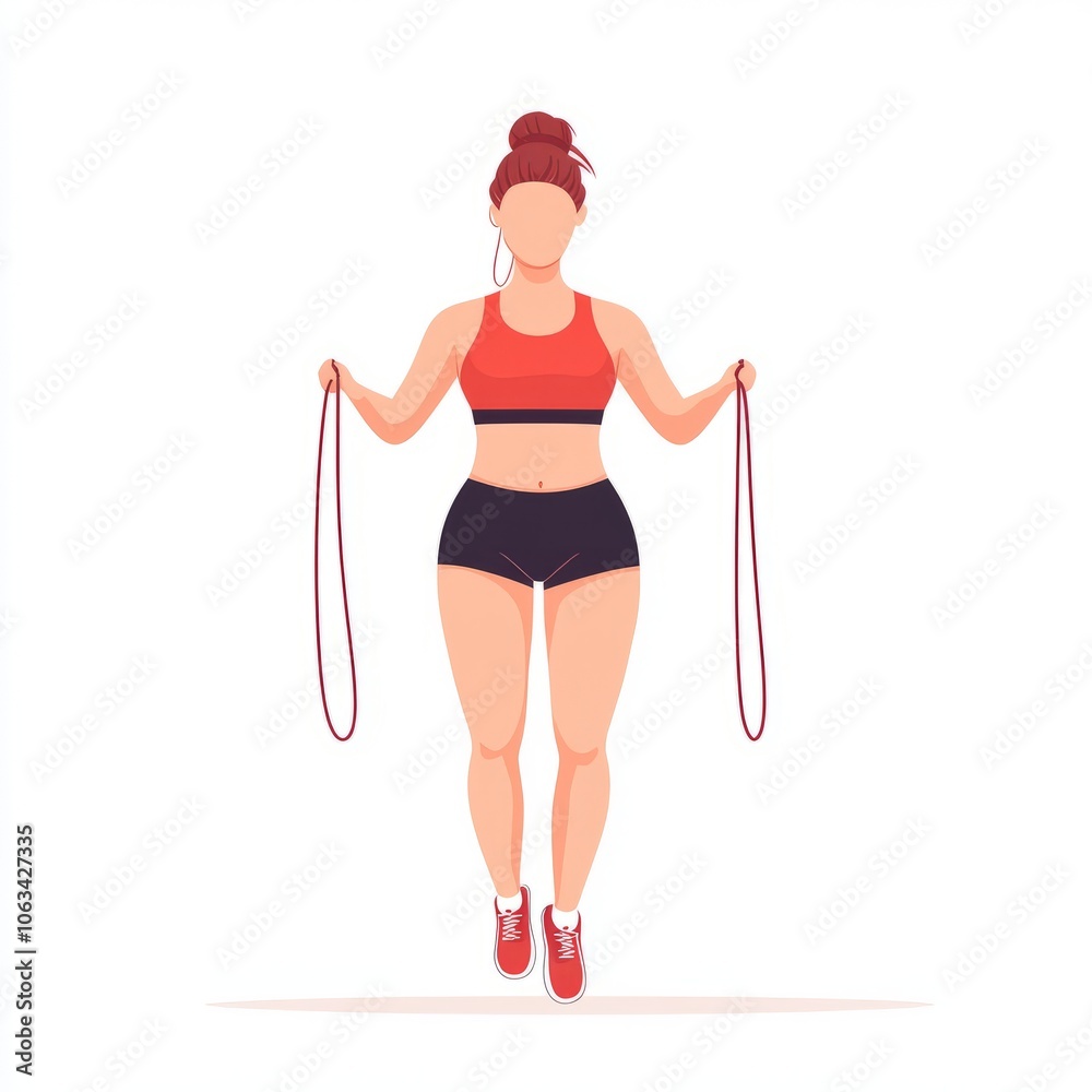 A woman skipping rope in athletic attire, promoting fitness and exercise. A woman skipping rope in athletic attire, promoting fitness and exercise.