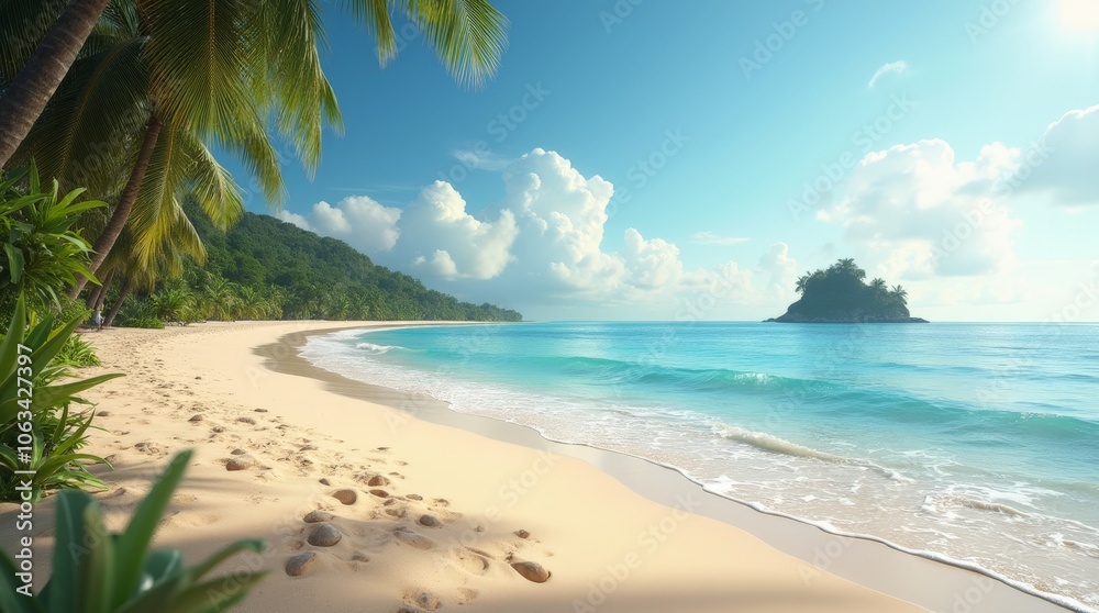 Tropical Beach Paradise with Palm Trees and Clear Waters Tropical Beach Paradise with Palm Trees and Clear Waters
