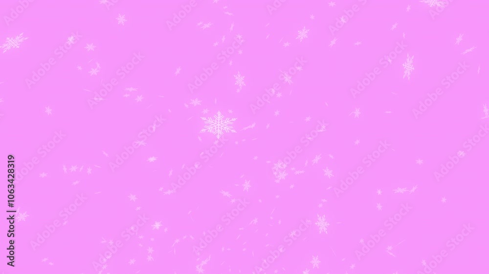 White snowflakes falling and flying away on light pink background. Merry Christmas, Happy Holidays and season's greetings. White snowflakes falling and flying away on light pink background. Merry Christmas, Happy Holidays and season's greetings.