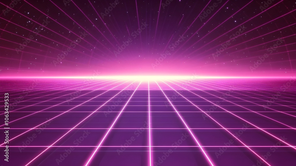 Retro Neon Triangle Frame with Glowing Purple and Pink Grid Background in Futuristic Sci-Fi Theme Retro Neon Triangle Frame with Glowing Purple and Pink Grid Background in Futuristic Sci-Fi Theme