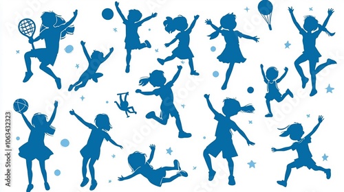 Children Engaged in Playful Activities Silhouette Design