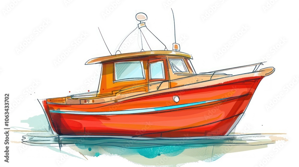 Hand drawn cartoon illustration of Cabin Cruiser style with white background. Hand drawn cartoon illustration of Cabin Cruiser style with white background.