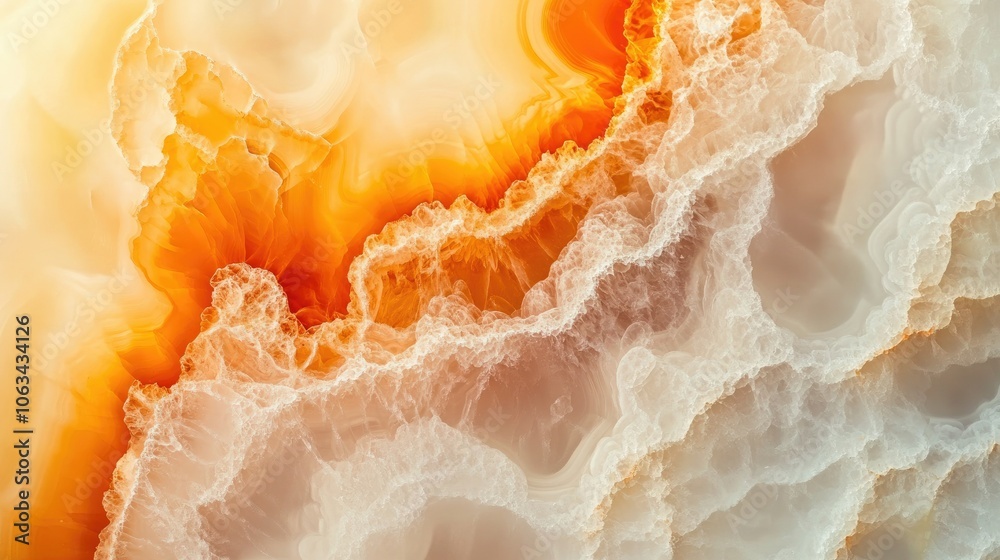 Intricate onyx stone with natural swirling patterns, in warm tones of orange and cream Intricate onyx stone with natural swirling patterns, in warm tones of orange and cream