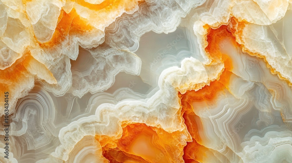 Intricate onyx stone with natural swirling patterns, in warm tones of orange and cream Intricate onyx stone with natural swirling patterns, in warm tones of orange and cream