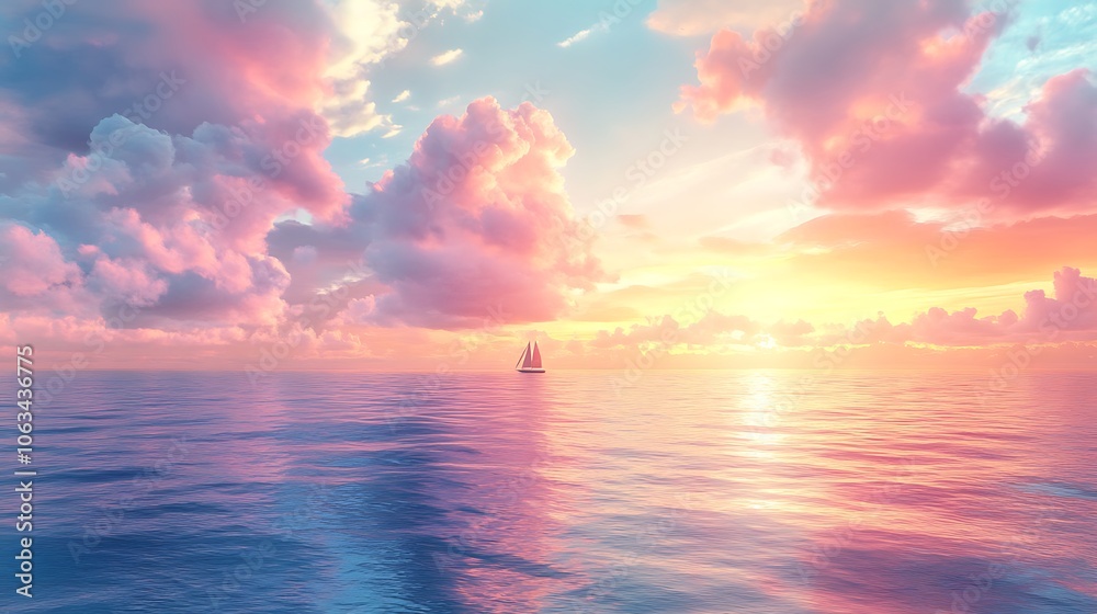 Peaceful Sunset Sailboat with Pastel Sky Peaceful Sunset Sailboat with Pastel Sky