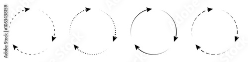 Set of circle, loading dash line arrows icons