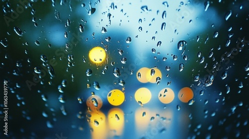 Vivid Rainy Day with Blurred City Lights and Reflection