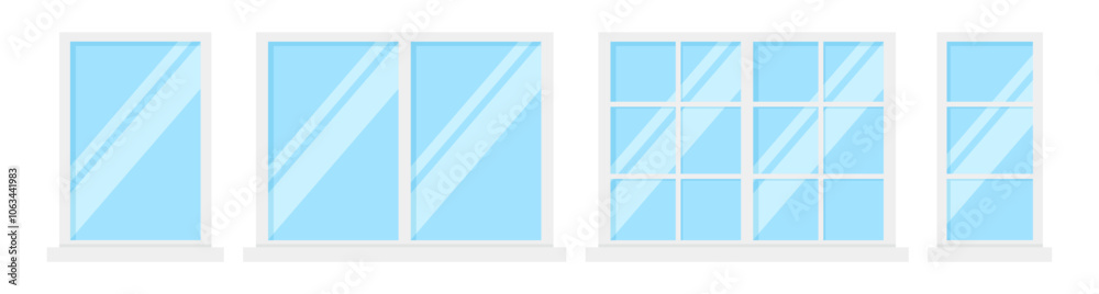 Square glass window frame collection clipart flat illustration