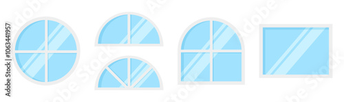 Small glass window square and arch frame flat illustration clipart 
