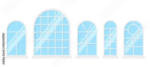 Set of arch window frame glass house window flat illustration clipart